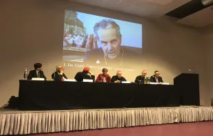 Ein Video mit Kardinal Carlo Caffara eröffnete die Konferenz am 7. April 2018 / Edward Pentin / National Catholic Register