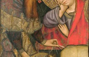 Josef von Arimathea und Johannes legen dem toten Jesus das Schweißtuch auf. Tafelbild von Joan Mates aus Barcelona aus dem Jahr 1429. / Wikimedia (CC0)