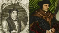 Die beiden Heiligen: John Fisher (links), dargestellt von Jacobus Houbraken (ca. 1760), und Thomas Morus, porträtiert von Hans Holbein dem Jüngeren (1527). / Gemeinfrei