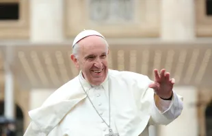 Papst Franziskus begrüßt Pilger auf dem Petersplatz am 16. Mai 2016. / CNA/Alexey Gotovskiy