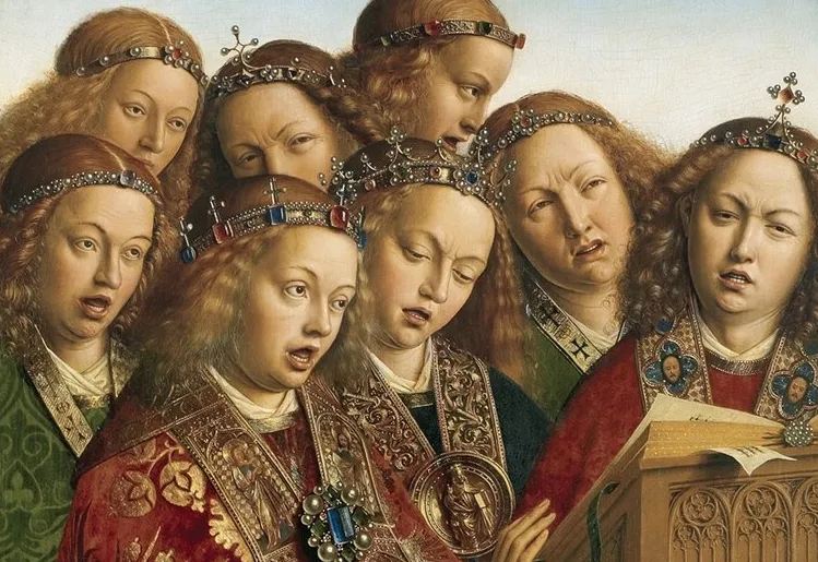 Engel. Ausschnitt des berühmten von Hubert und Jan van Eyck, fertiggestellt 1432.