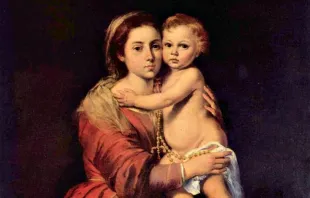 Die Muttergottes mit dem Rosenkranz: Gemälde des spanischen Barockmalers Bartolomé Esteban Murillo (Ausschnitt). / Gemeinfrei