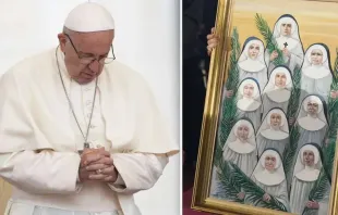 Papst Franziskus und die zehn neuen seligen Märtyrerinnen / Papst Franziskus - Foto: Daniel Ibañez /ACI Prensa. 
Gemäöder der zehn neuen Seligen - Foto: Joanna Jureczko / EWTN Polska