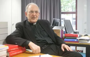 Der Prälat und in seinem Büro in Köln. Moll wurde 1944 in Euskirchen geboren, promovierte 1973 bei Joseph Ratzinger und wurde 1976 zum Priester geweiht. Seit 1996 Beauftragter der Deutschen Bischofskonferenz für das Martyrologium des 20. Jahrhunderts. / Erzbistum Köln