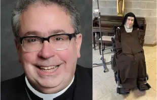 Bischof Michael Olson von Fort Worth, Texas, und Mutter Teresa Agnes Gerlach vom Kloster der Heiligsten Dreifaltigkeit in Arlington, Texas. / BIstum Fort Worth /  Monastery of the Most Holy Trinity Discalced Carmelite Nuns