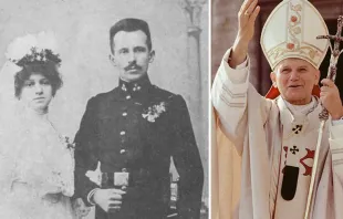 Karol Wojtyla und seine Frau Emilia von Kaczorowski (links) und Papst Johannes Paul II. (rechts) / Vatican News