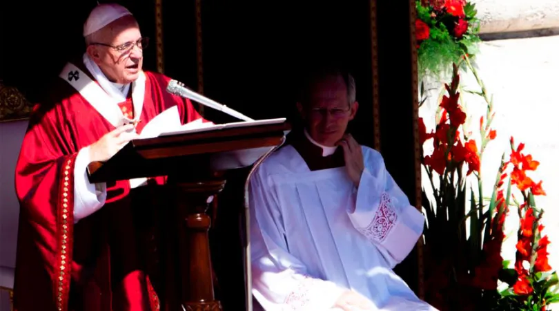 Papst Franziskus predigt auf dem Petersplatz am 29. Juni 2018