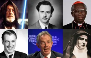 Im Uhrzeigersinn: Sir Alec Guinness, Marshall McLuhan, Kardinal Francis Arinze, Edith Stein, Tony Blair, Gary Cooper / Wikimedia via ACI Prensa