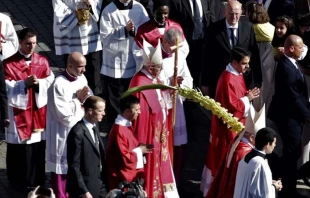 Papst Franziskus segnet auf dem Petersplatz Palmblätter am Palmsonntag, 9. April 2017. / CNA/Lucia Ballester