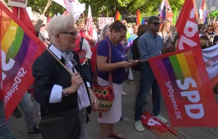 Rund 900 Menschen demonstrierten in Hannover gegen einen „Kinderschutzkongress“ der AfD im Niedersächsischen Landtag, darunter auch Vertreter der katholischen Kirche. / Screenshot von YouTube