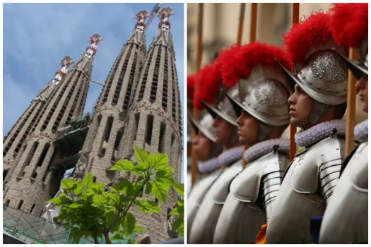 Barcelonas Sagrada Familia (links) und Schweizergardisten. / Flickr / Victor Bautista (CC BY-NC-ND 2.0) // CNA / Daniel Ibanez