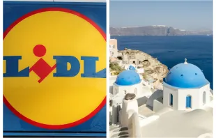 Warum der "Lidl"-Konzern das Kreuz von der Kirche in Oia auf Santorin (hier unretuschiert) für seine Produktpackungen gezielt ausradierte: Dazu äußert sich das deutsche Unternehmen bislang nicht. / Pixabay / 127071 // Wikimedia / Norbert Nagel (CC-BY-SA-3.0)