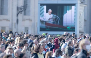 Papst Franziskus spricht zu Besuchern und Pilgern auf dem Petersplatz am 21. November 2021. / Daniel Ibáñez / CNA Deutsch 