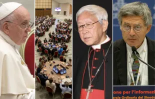 Papst Franziskus, die runden Tische bei der Synode im Vatikan, Kardinal Joesph Zen und Paolo Ruffini (von links). / EWTN News