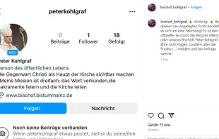 Warnung vor dem Fake-Account des Mainzer Bischofs Peter Kohlgraf. / Screenshot von Instagram.