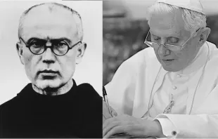 St. Maximilian Kolbe (li.) und Papst Benedikt XVI. / Wikimeda (CC0) / LOR / Vatican Media