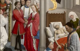 Die Sakramente der Kommunion, der Ehe und der Krankensalbung: Ausschnitt des Triptychons Altar der sieben Sakramente von Rogier van der Weyden (um 1450). / Wikimedia (CC0) 