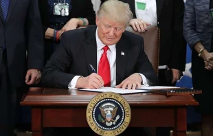 US-Präsident Donald Trump unterzeichnet zwei Anordnungen bei einer Visite des Heimatschutzministeriums. /  Credit: Chip Somodevilla, Getty Images