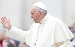 Papst Franziskus grüßt Pilger auf dem Petersplatz am 18. Oktober 2017 / CNA / Daniel Ibanez 