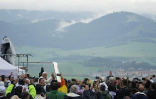 Papst Franziskus begrüßt Pilger am Marienheiligtum von Schomlenberg in Siebenbürgen am 1. Juni 2019 / Andrea Gagliarducci / CNA Deutsch