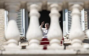 Ein fröhlicher Gruß: Papst Franziskus winkt Pilgern auf dem Petersplatz am Hochfest Allerheiligen, 1. November 2020. / Daniel Ibanez / CNA Deutsch 