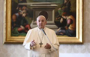 Papst Franziskus spricht bei der Generalaudienz in der Bibliothek des Apostolischen Palastes im Vatikan am 18. November 2020. / Vatican Media