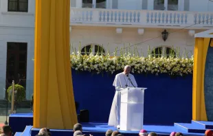 Papst Franziskus spricht zu Vertretern der Zivilgesellschaft in Pressburg (Bratislava) am 13. September 2021 / Vatican Media Pool (VAMP)