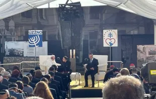 Papst Franziskus bei einem Treffen mit der jüdischen Gemeinde auf dem Rybné-Platz in Pressburg am 13. September 2021  / Vatican Media Pool (VAMP)