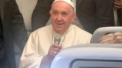 Die "fliegende Pressekonferenz" gab es diesmal sitzend: Papst Franziskus spricht mit Journalisten auf dem Rückflug aus Kanada am 29. Juli 2022 / Andrea Gagliarducci / CNA Deutsch