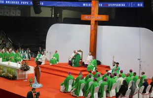 Papst Franziskus feiert die heilige Messe in der Steppenarena, 3. September 2023. / Andrea Gagliarducci / CNA Deutsch