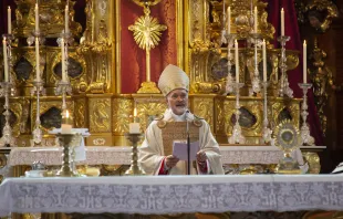 "Es liegt an uns, dass die Glut des Glaubens nicht erlischt.“ Bischof Gregor Maria Hanke OSB feiert das heilige Messopfer in der Schutzengelkirche am 5. Juli 2020 / Anika Taiber-Groh / pde 