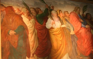 Einzug Jesu in Jerusalem. Fresko in der Pfarrkirche Zirl, Tirol, Österreich. / Gemeinfrei